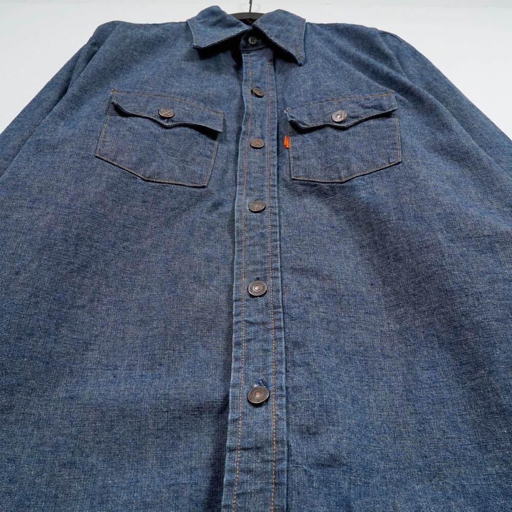 Vintage 70s Levi’s Orange Tab Denim Chore Work Shirt XL Made in USA Indigo - Picture 11 of 12